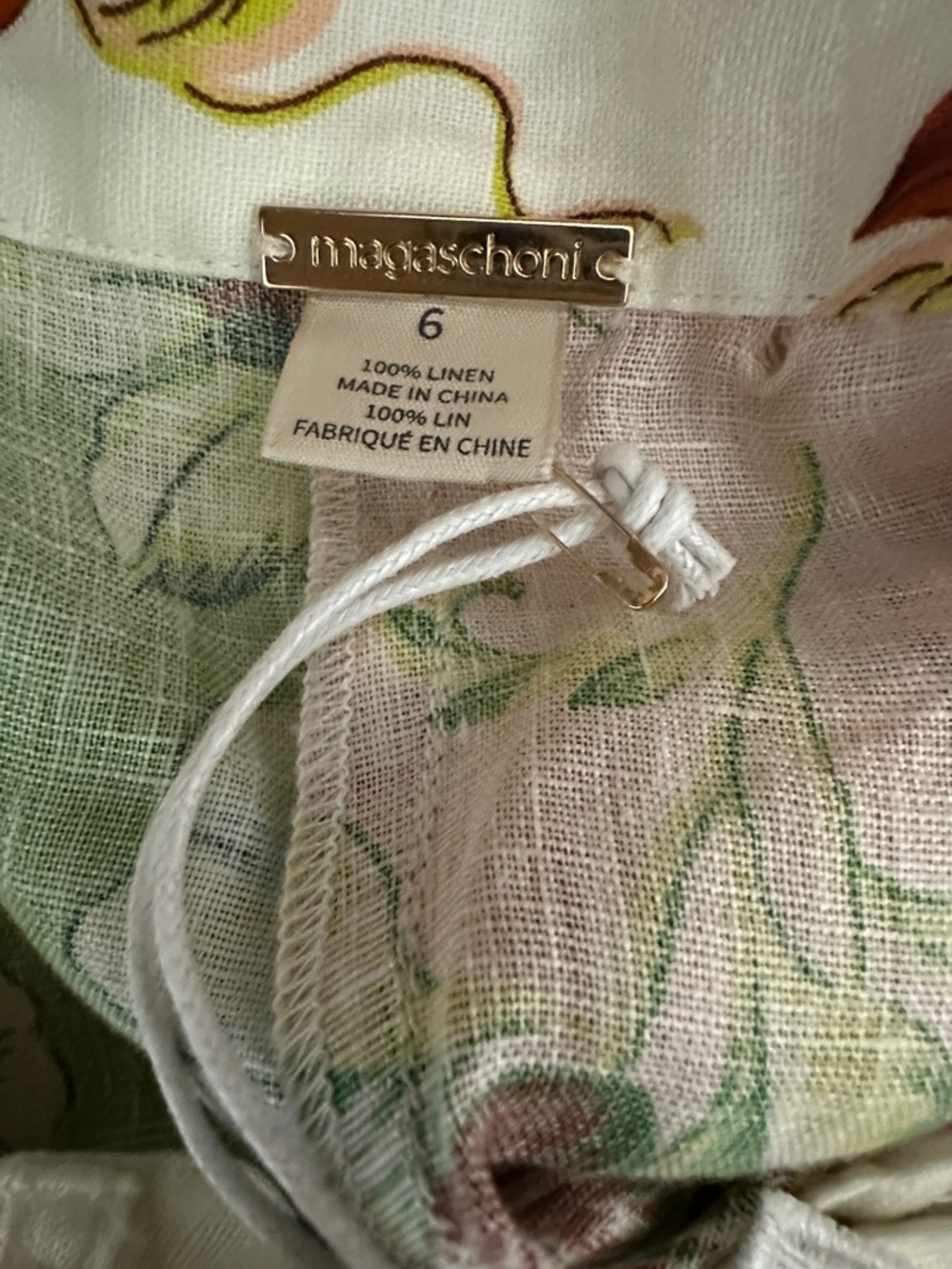 NWT ❤️ Magaschoni Floral Patchwork Tassel Rope Waist Linen Skirt - Picture 6 of 8